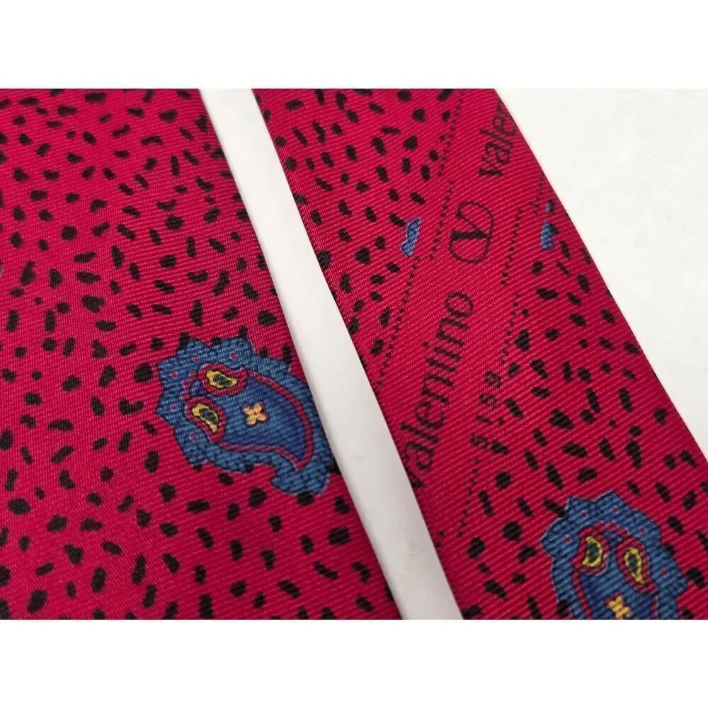 VALENTINO CRAVATTE ITALY SILK TIE RED ANIMAL PRINT PAISLEY 3